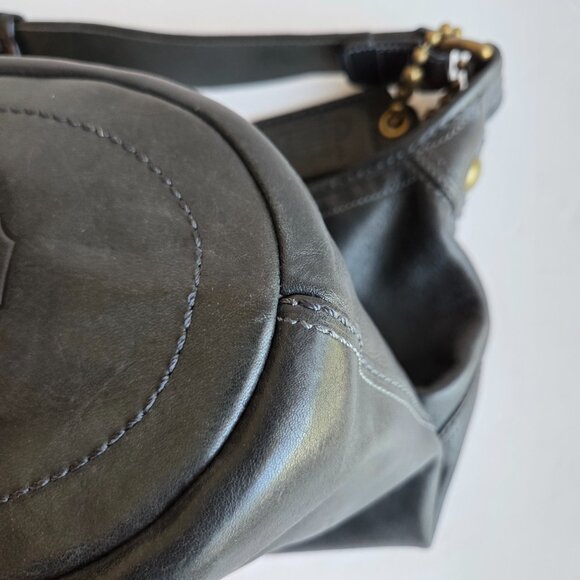 EUC Coach Legacy Bleecker Tattersall Large Leather Duffle #11423 in Navy - Picture 5 of 16